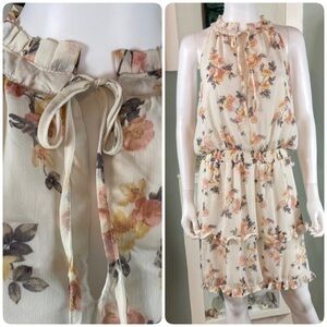 J for Justify Floral Sleeveless Tank Sun Mini Dress Sheer Ruffle 1X Sheer
